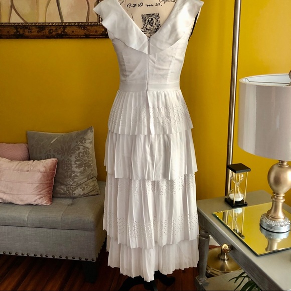 Tiered Lasercut Ruffle White Dress| - Picture 10 of 11